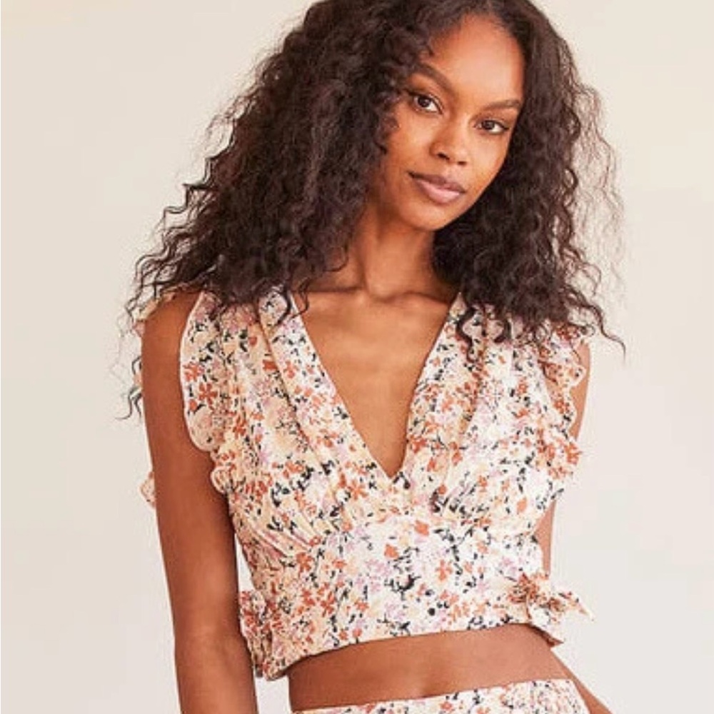 Free People Women’s Pretty Daze Multicolor Floral Cropped Flowy Top - Small